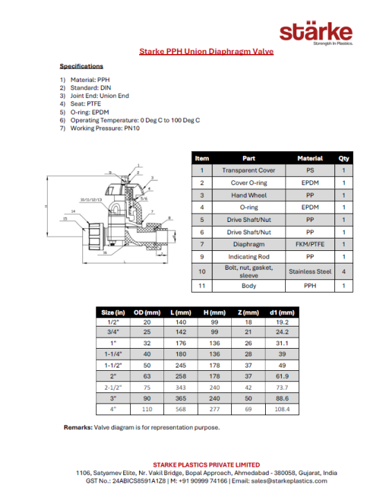 PPH Union Diaphragm Valve PPH Union Diaphragm Valve
