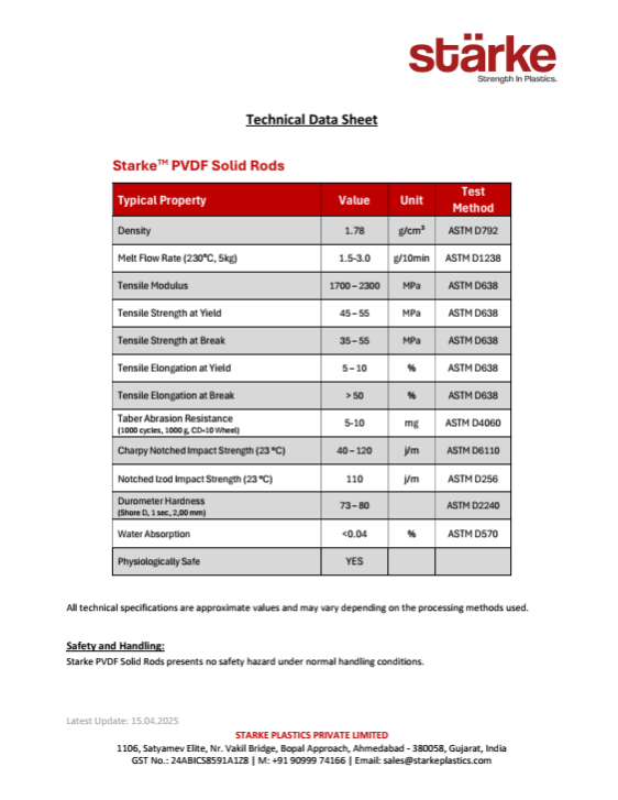 PVDF Solid Rods Technical Data sheet